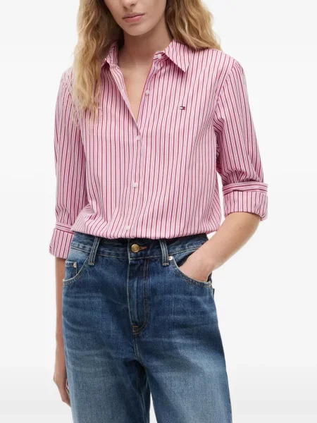 Ριγέ πουκάμισο Tommy Hilfiger με κέντημα ροζ