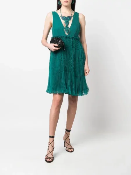 Rochie Alberta Ferretti de mătase cu decolteu în V verde