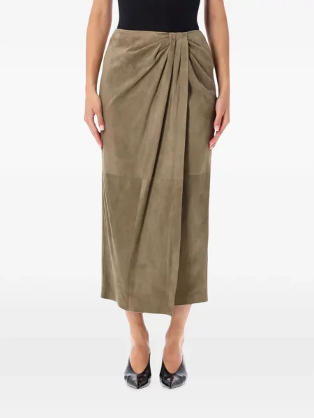 Fustă midi Ralph Lauren Collection din piele de căprioară drapată