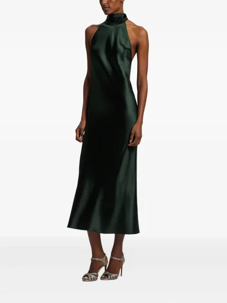 Kostiumas midi suknelė Ralph Lauren Collection satino iki kelių žalia