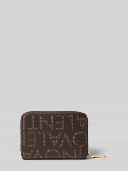 Lniany portfel Valentino Bags z logo brązowy