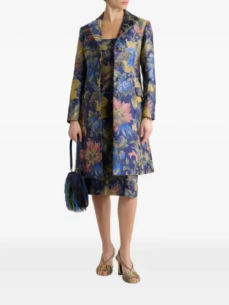 Palton Etro cu model floral din jacard albastru
