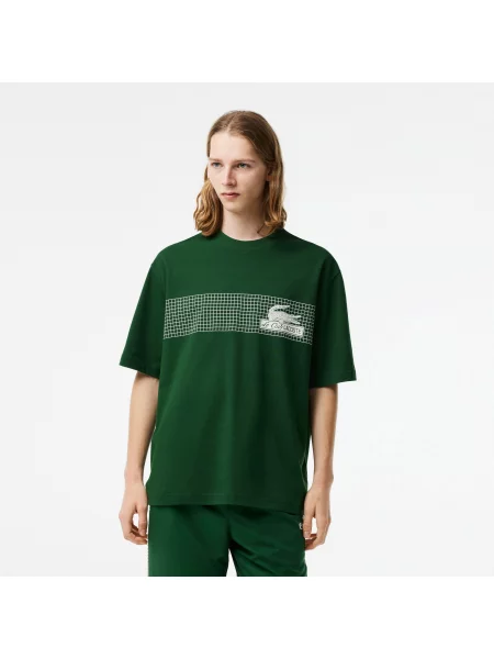 Lacoste Koszulka Z Nadrukiem Tenisowym O Luźnym Kroju Lacoste zielona
