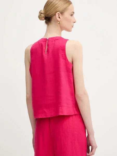 Льняна блузка United Colors of Benetton однотонна рожевий