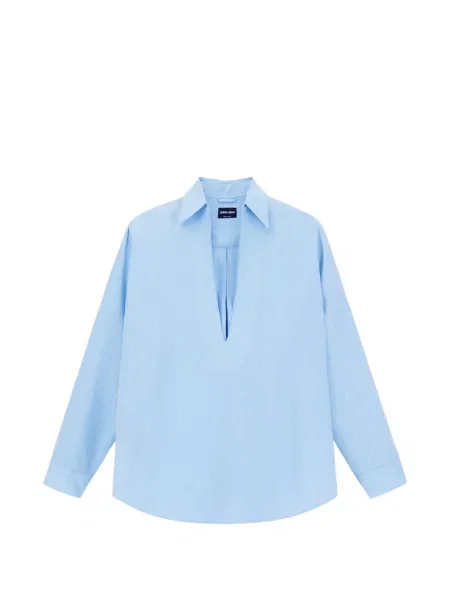 Риза Giorgio Armani на райета с V-образно деколте синьо