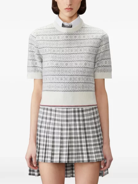 Pulover Thom Browne din jacard alb
