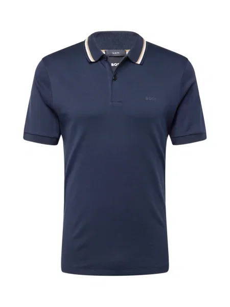 BOSS Black Tricou Penrose maro cămilă / bleumarin / alb negru