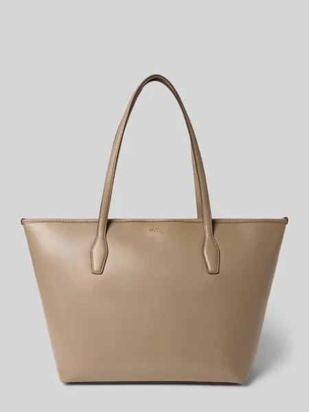 BOSS torebka shopper z imitacji skóry Sandy Zip Shopper beżowa