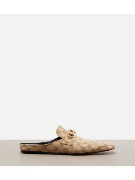 Papuci tip mules Gucci din canvas bej