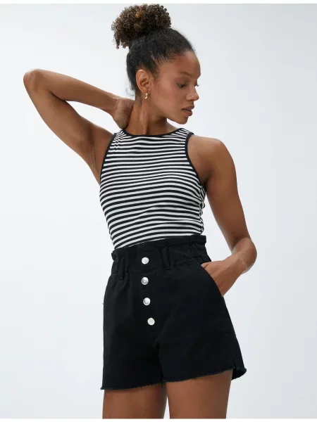 Pantaloni scurți din denim Koton cu talie înaltă negru