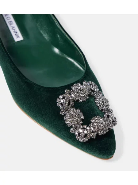 Zamatové baleríny Manolo Blahnik červená