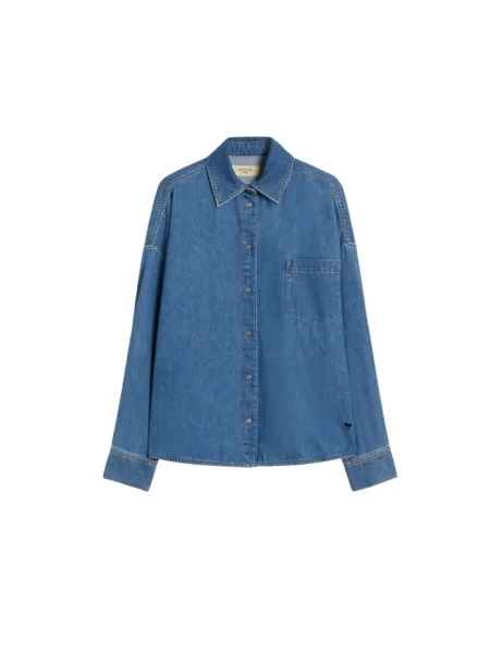 Bluzka jeansowa o kroju relaxed fit z czystej bawełny model „FOGGIA” Weekend Max Mara niebieska