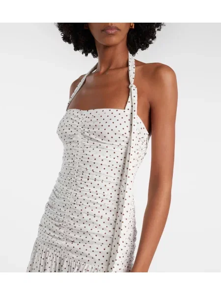 Rochie maxi Posse cu buline cu gât halter alb