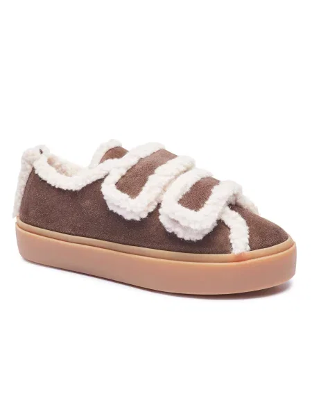 INUIKII Teniși din piele VELCRO | shearling maro