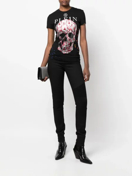 Baikeris skinny fit džinsai Philipp Plein aukštu liemeniu juoda