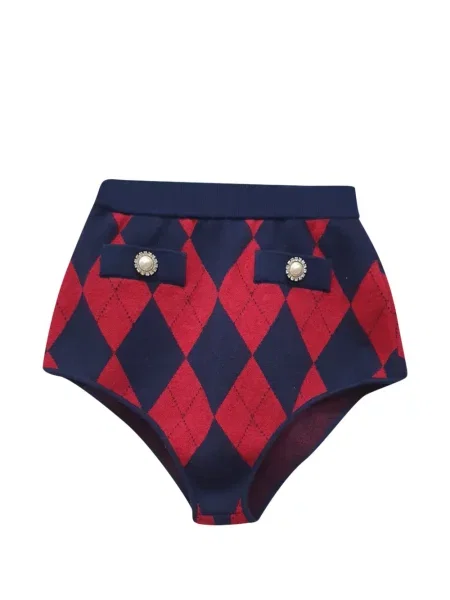 Pantaloni scurți Alessandra Rich tricotate cu model argyle albastru