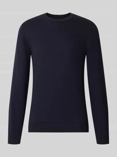 Sweter z dzianiny z mieszanki bawełny i kaszmiru z okrągłym dekoltem Mcneal granatowy