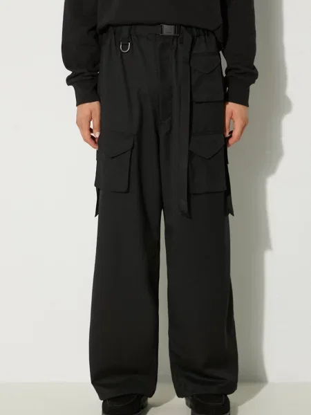 Pantaloni din lana Refined Wool Cargo Pants drept negru