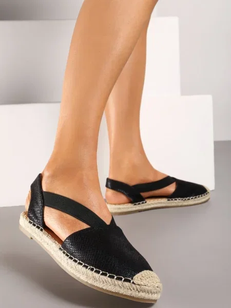 Espadrile din Piele Ecologică cu Talpă Plată Cecilas negre