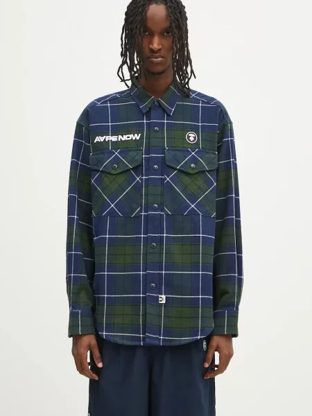 Košulja AAPE Now Long Sleeve tamno relaxed s klasičnim ovratnikom plava