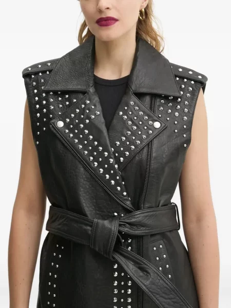 Vestă Bruuns Bazaar din piele cu tepi negru