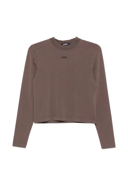 Lung tricou Jacquemus cu autograf maro