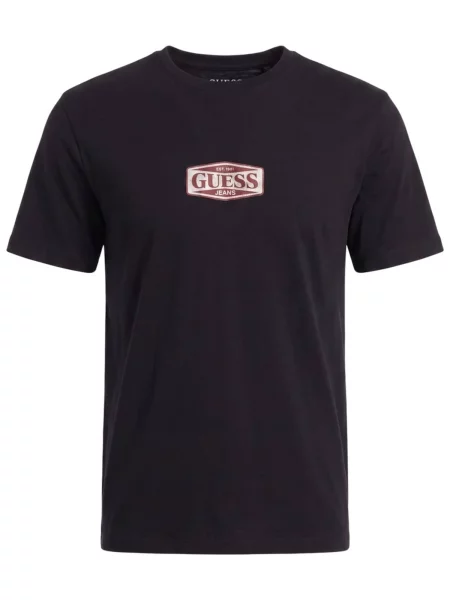 GUESS JEANS Tricou roșu burgundy / negru / murdar alb