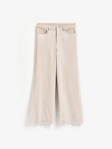 Reserved Blugi straight cu broderie bej