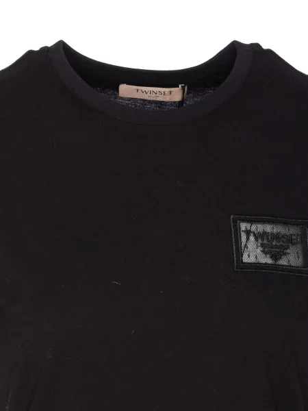 Tricou Twinset cu broderie cu decolteu rotund negru