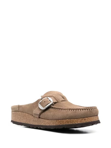 Papuci tip mules Birkenstock din piele de căprioară cu cataramă