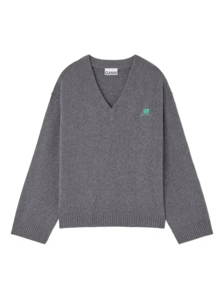 Pulover Ganni cu decolteu în V gri