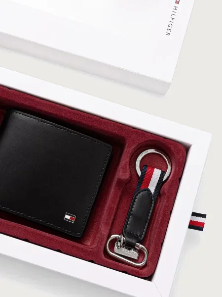 Tommy Hilfiger комплект портфейл и ключодържател мъжки от кожа черно
