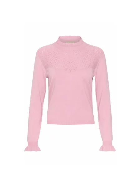 Sweter Cream z falbankami różowy