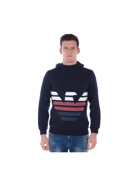 Bluza z kapturem Emporio Armani z kapturem niebieska
