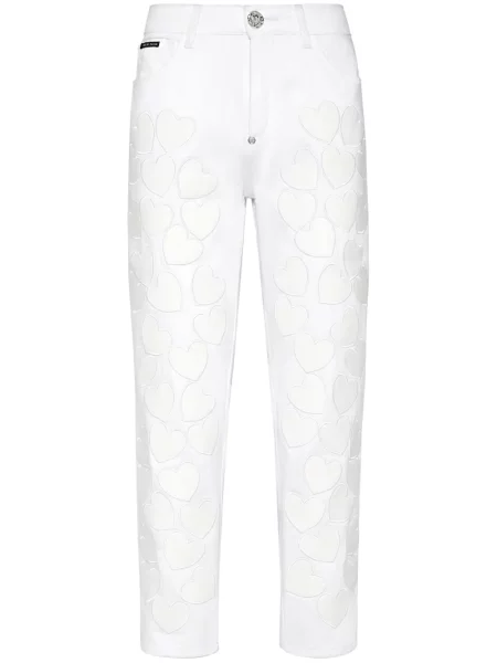 Jeansy Philipp Plein w serca z łatami o krotszym kroju białe