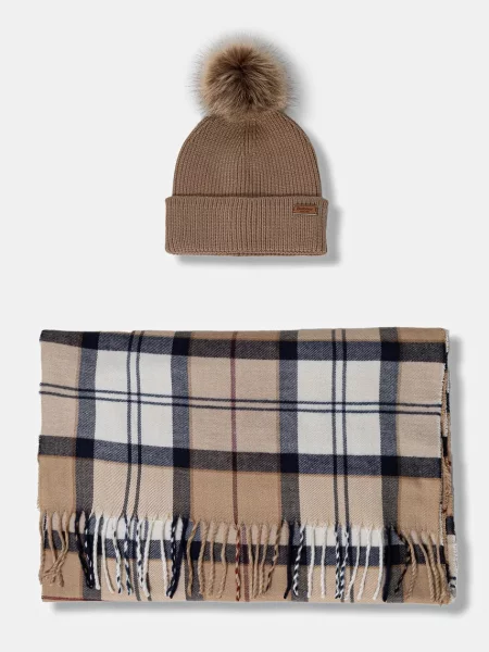 Barbour czapka i szalik beżowy