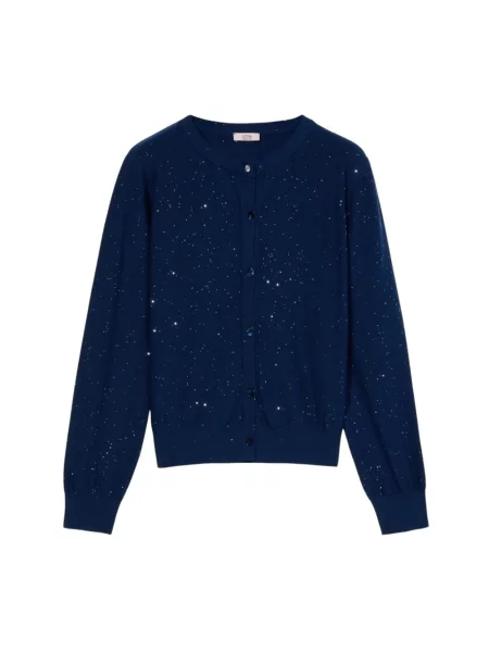 Krótki kardigan Oltre z cekinami niebieski