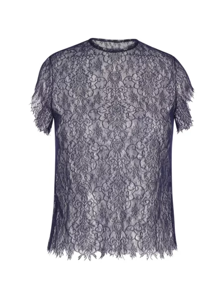 Tricou Pauline Dujancourt cu broderie din dantelă albastru