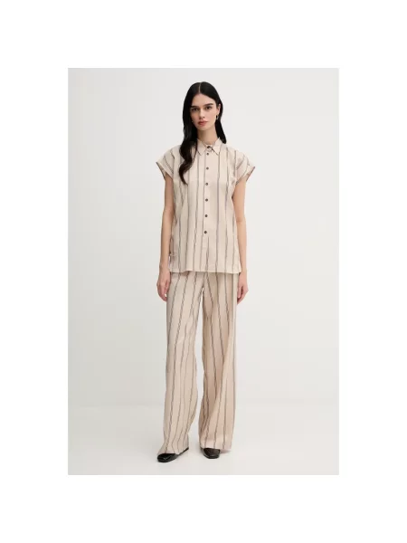 Marc Aurel spodnie szerokie high waist beżowy