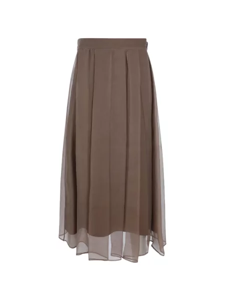 Fusta maxi Brunello Cucinelli de mătase maro