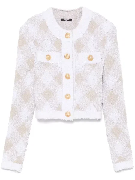 Geacă Balmain din tweed alb