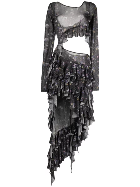 Rochie midi Natasha Zinko cu volane până la genunchi de costum negru