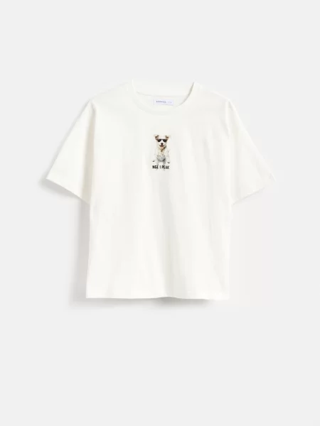 Reserved Mintás póló krémszínű