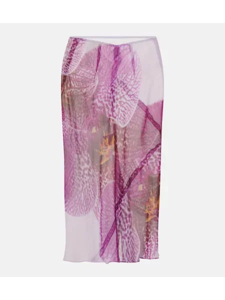 Fustă midi Dries Van Noten de mătase cu imagine până la genunchi roz