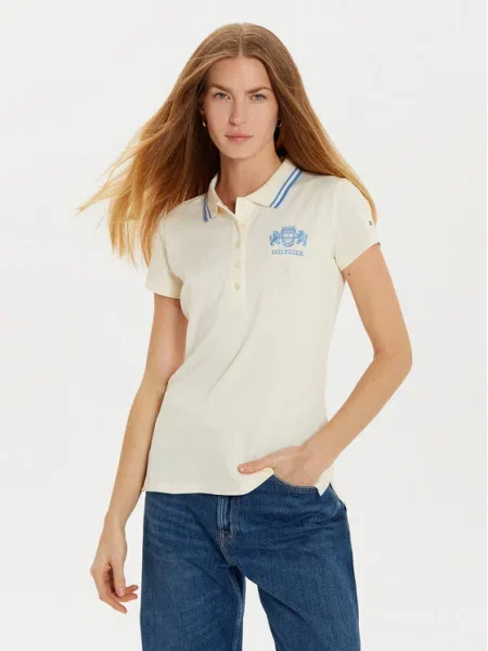 Тениска с яка Tommy Hilfiger бежово