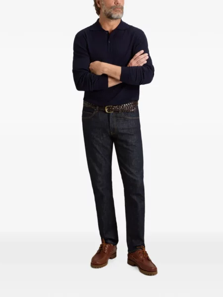 Lung tricou polo Woolrich albastru