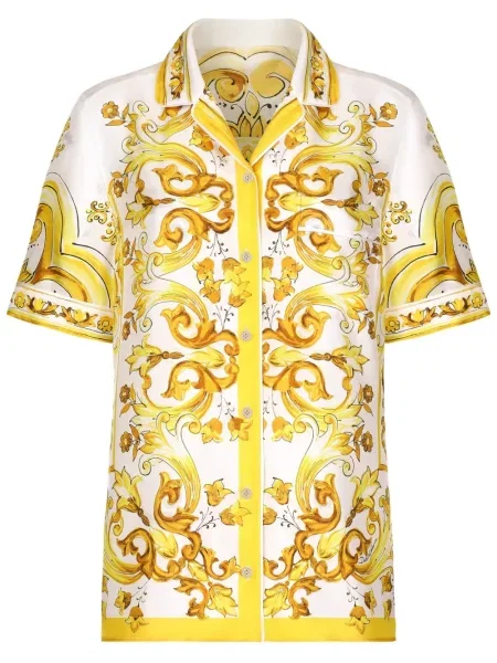 Cămașă Dolce & Gabbana de mătase cu imagine galben