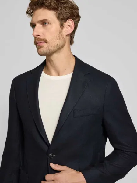 Marynarka w kroju slim fit z dodatkiem żywej wełny model Boss granatowa