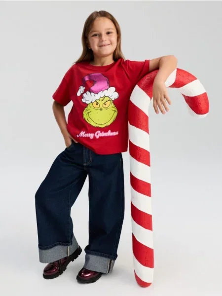 Sinsay tričko s vánočním potiskem Grinch červená