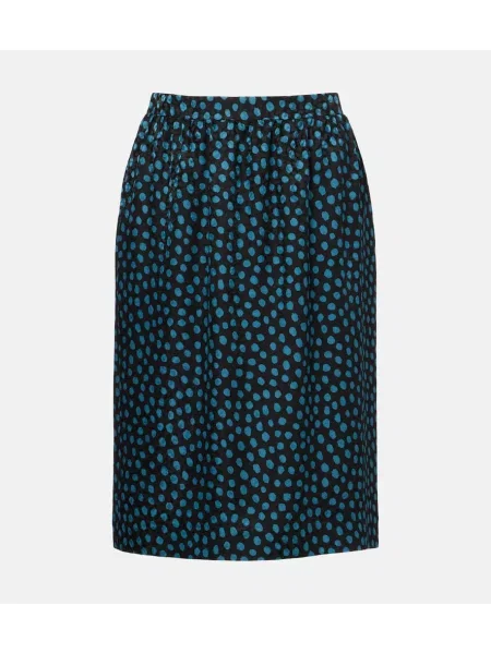 Fustă midi Chloé de mătase cu buline până la genunchi negru